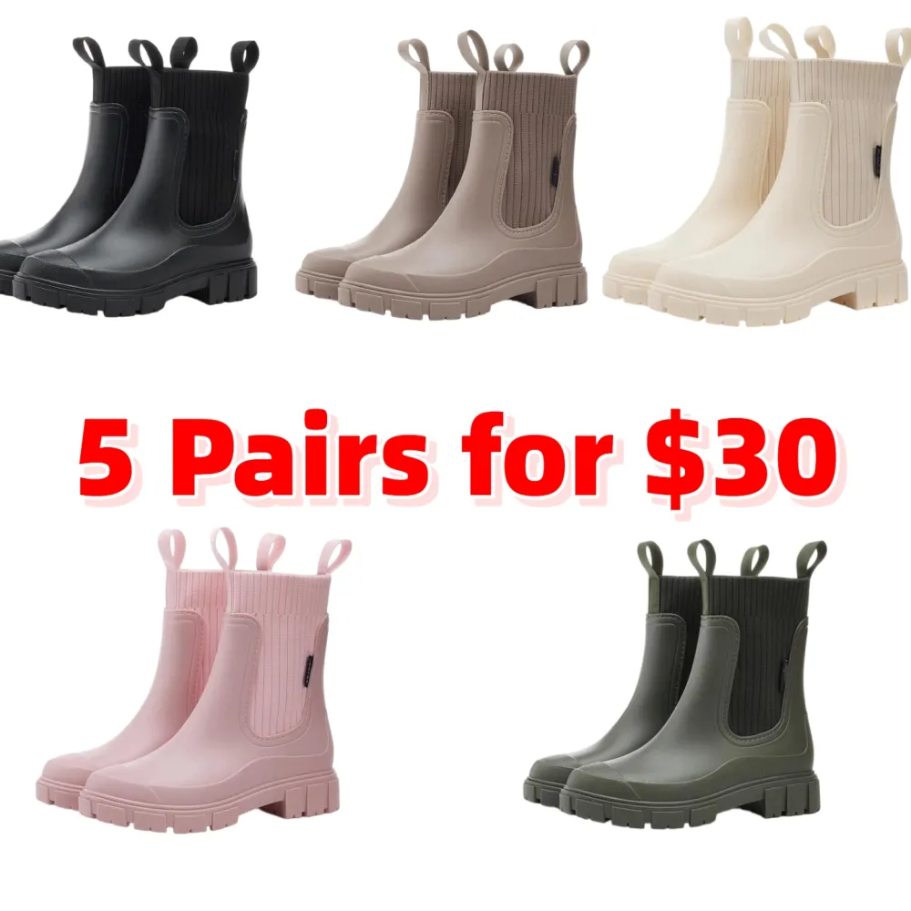 Women's Solid Color Waterproof Rain Boots