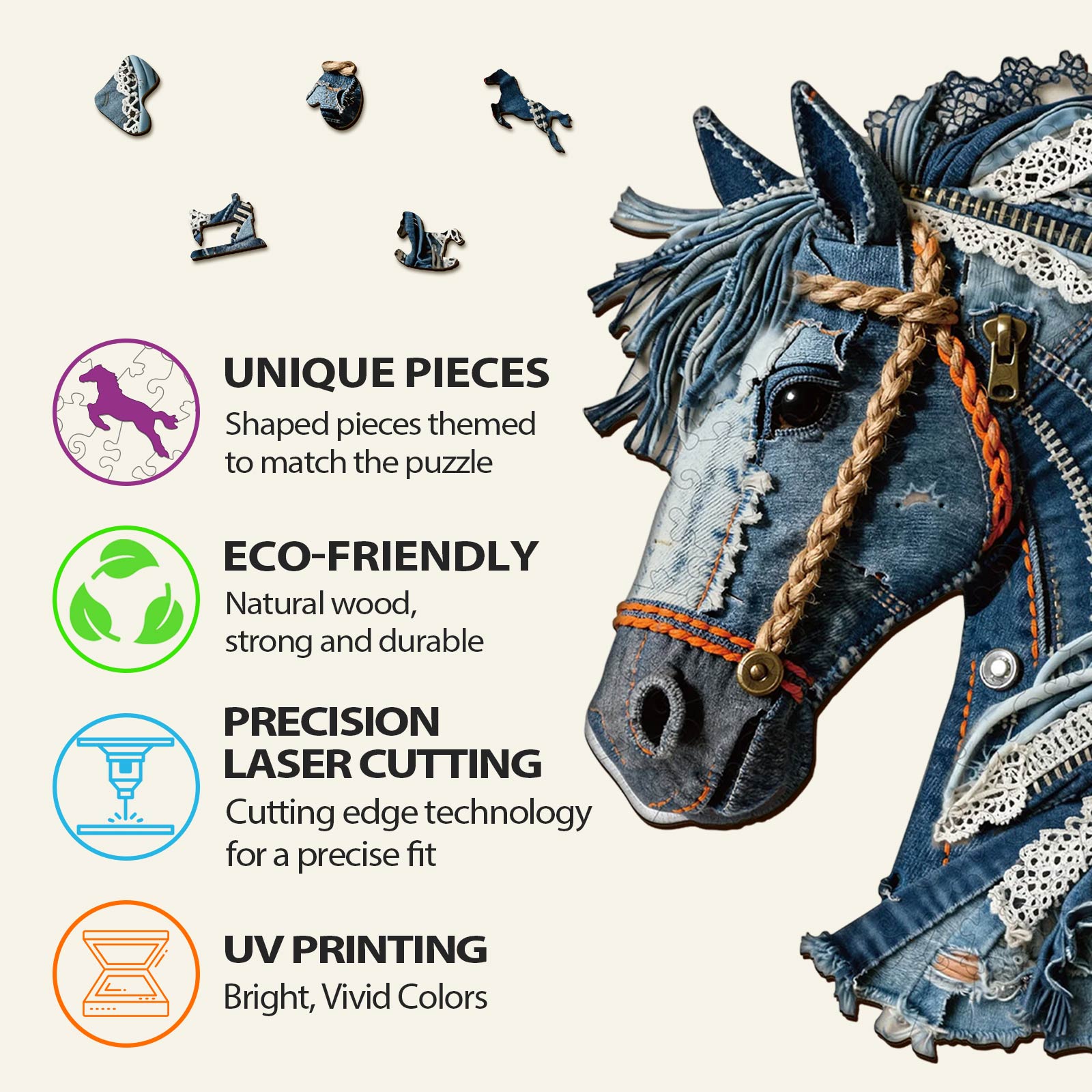 Denim Horse Wooden Jigsaw Puzzle