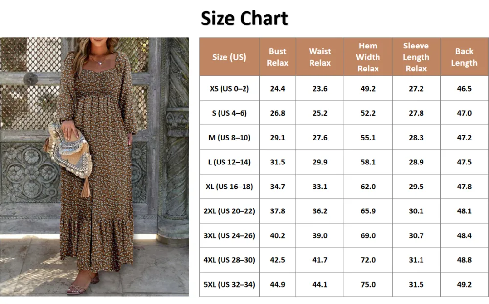 Women’s Long Sleeve Boho Dress – Square Neck & Button Detail