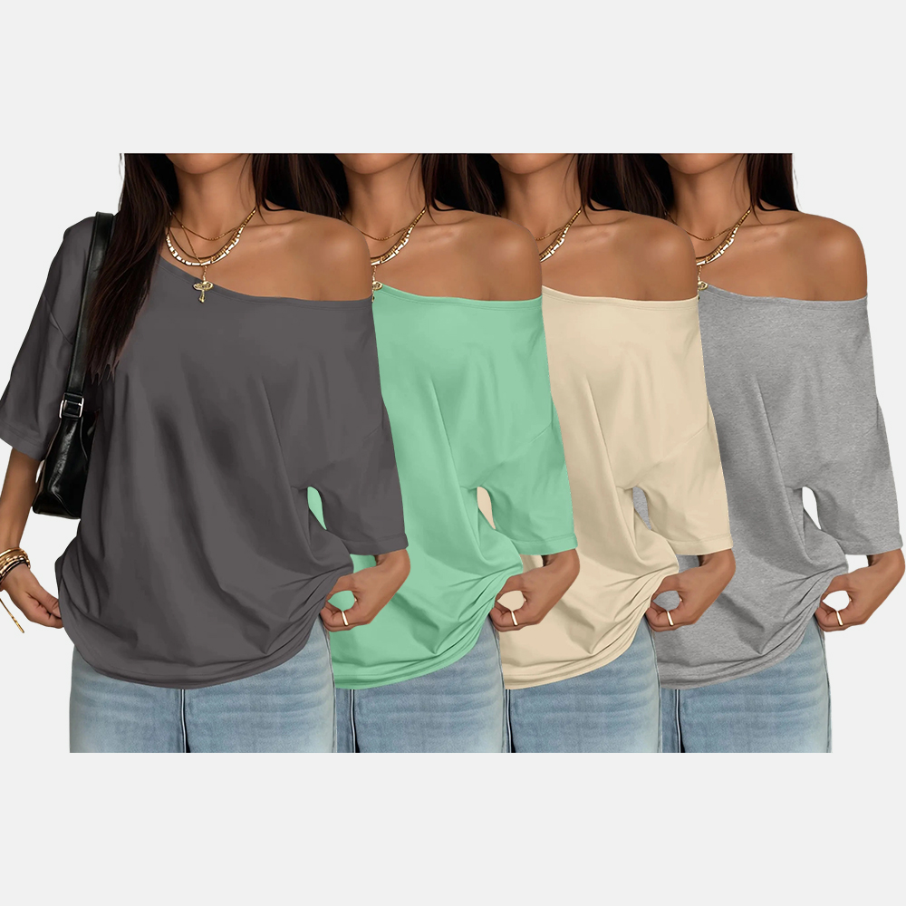 Plus Size Women's Asymmetrical Shoulder Top, Trendy Fashion Short Sleeve Blouse, Thin Lightweight Fitted Daily Wear for Plus Size Ladies