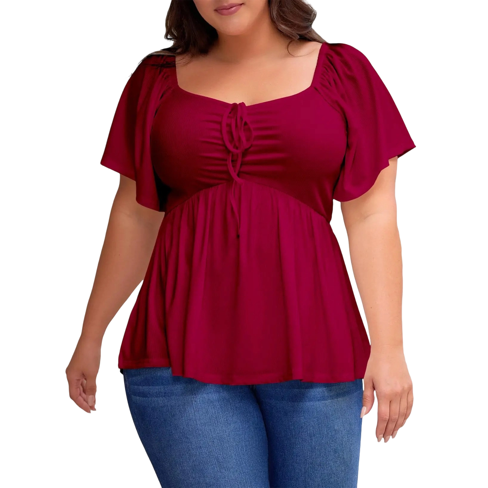 Women Plus Size Sweetheart Neck Short Sleeve Shirred Peplum Blouse Tops Shirts