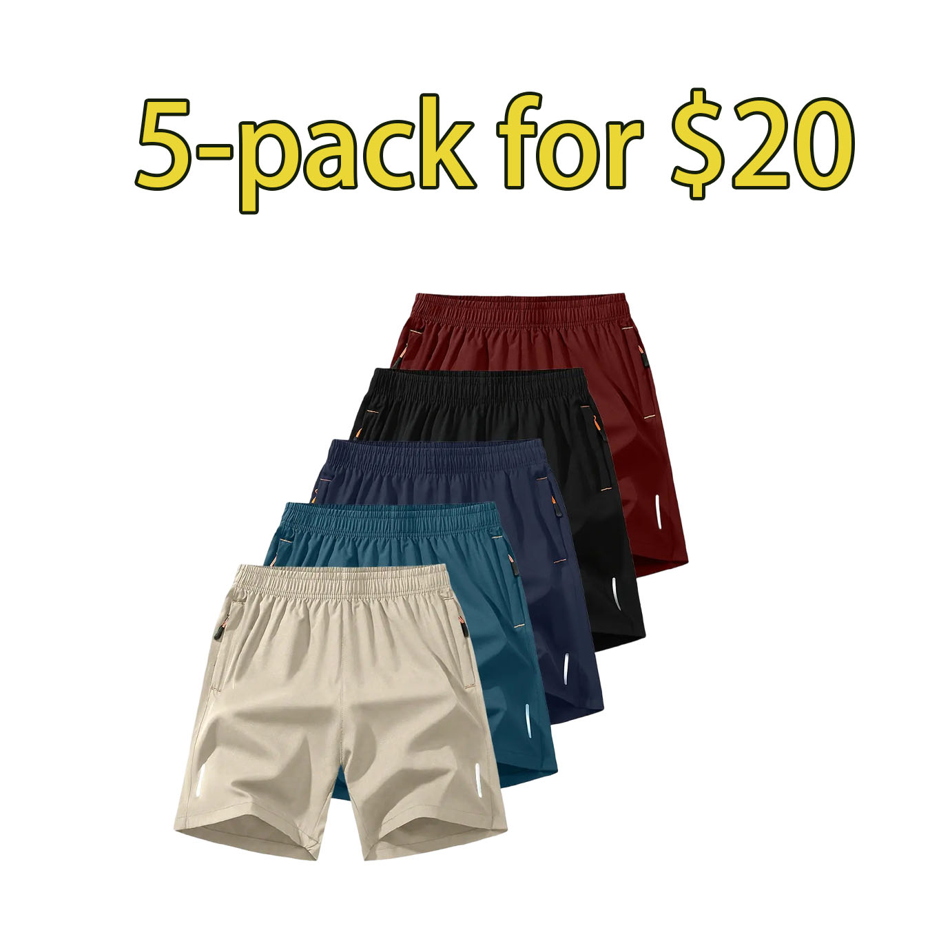 Men’s 10-Pack Zipper Pocket Casual Shorts – Breathable Everyday Comfort Fit