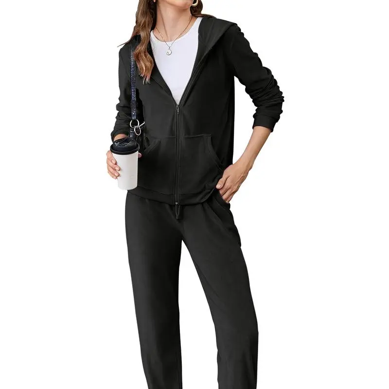 Women’s Velour Tracksuit Set – Zip Hoodie & Jogger Pants