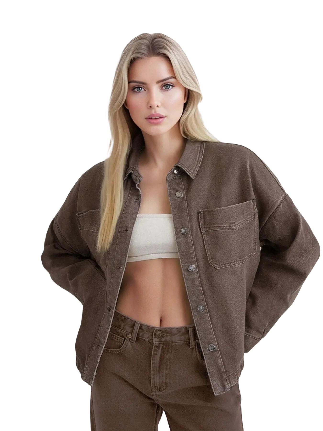 Women's Plain Drop Shoulder Long Sleeves Denim Jacket, Casual Outerwear With Pockets For All Seasons