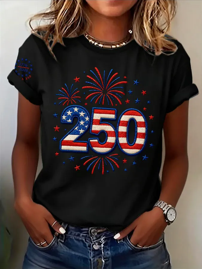 Women'S American Independence Day 250Th Anniversary Printed Round Neck Short Sleeve T-Shirt