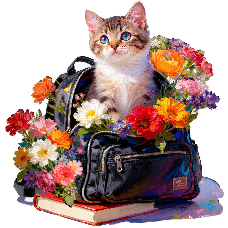 Flower Bag Cat Wooden Jigsaw Puzzle