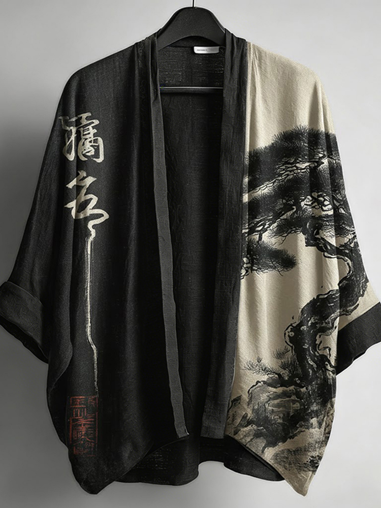 Ink Painting Art Pattern Linen Kimono Cardigan