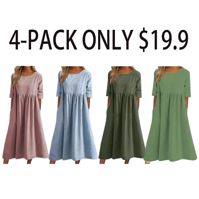 Breezy Cotton-Linen Pocket Dress for Women