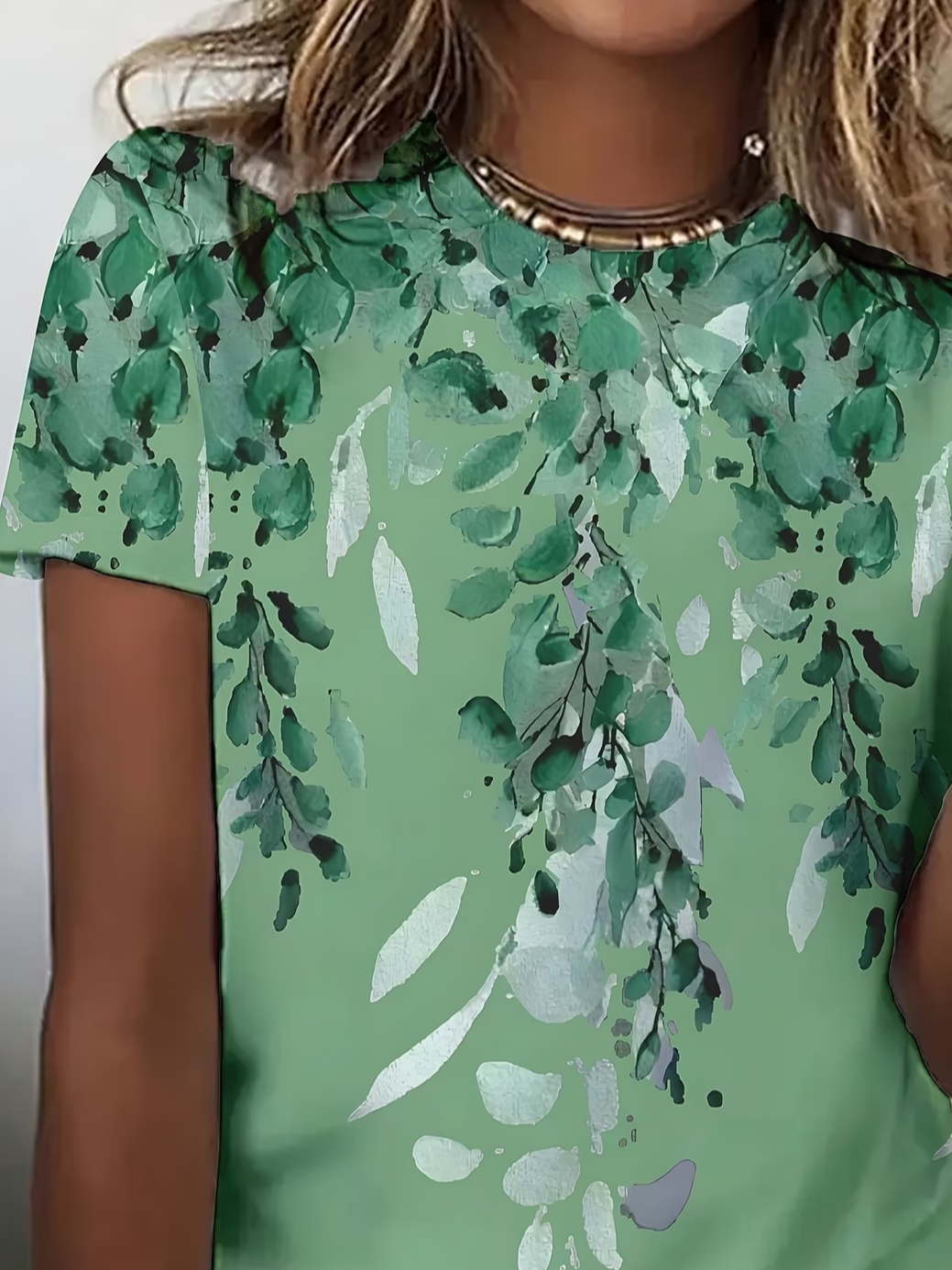 Women's Short Sleeve T-shirt Summer Green Floral Printing Jersey Crew Neck Daily Going Out Casual Top