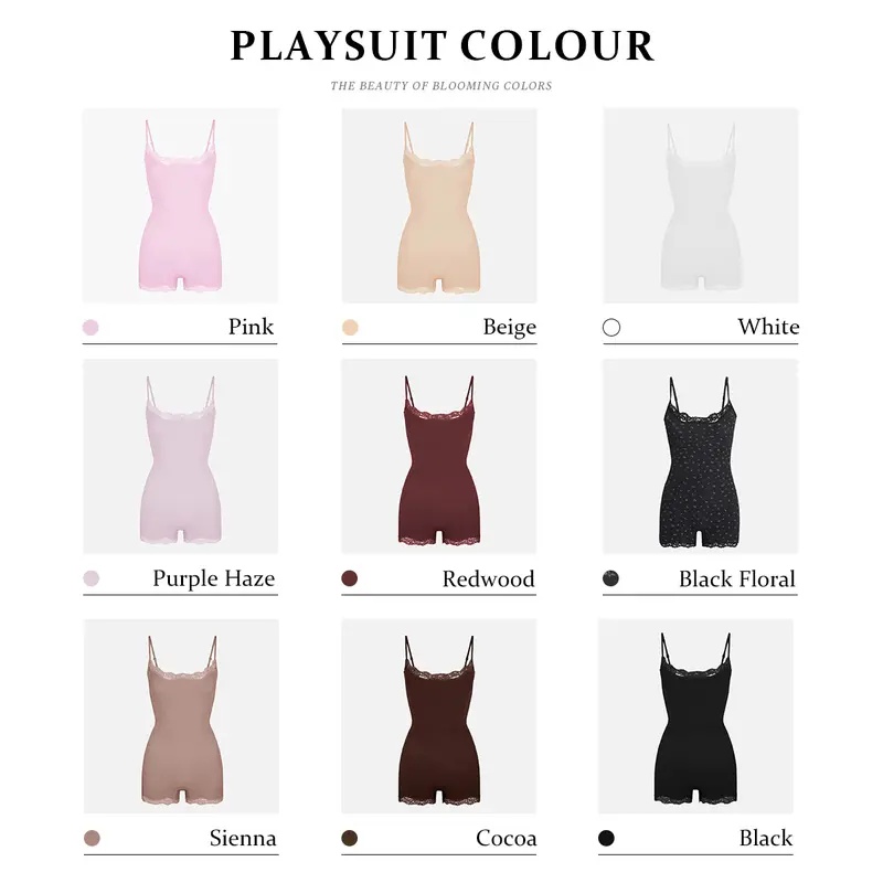 KatchMe Lace Series Women's Simple Style Spaghetti Strap Lace Trim Breathable Bodysuit