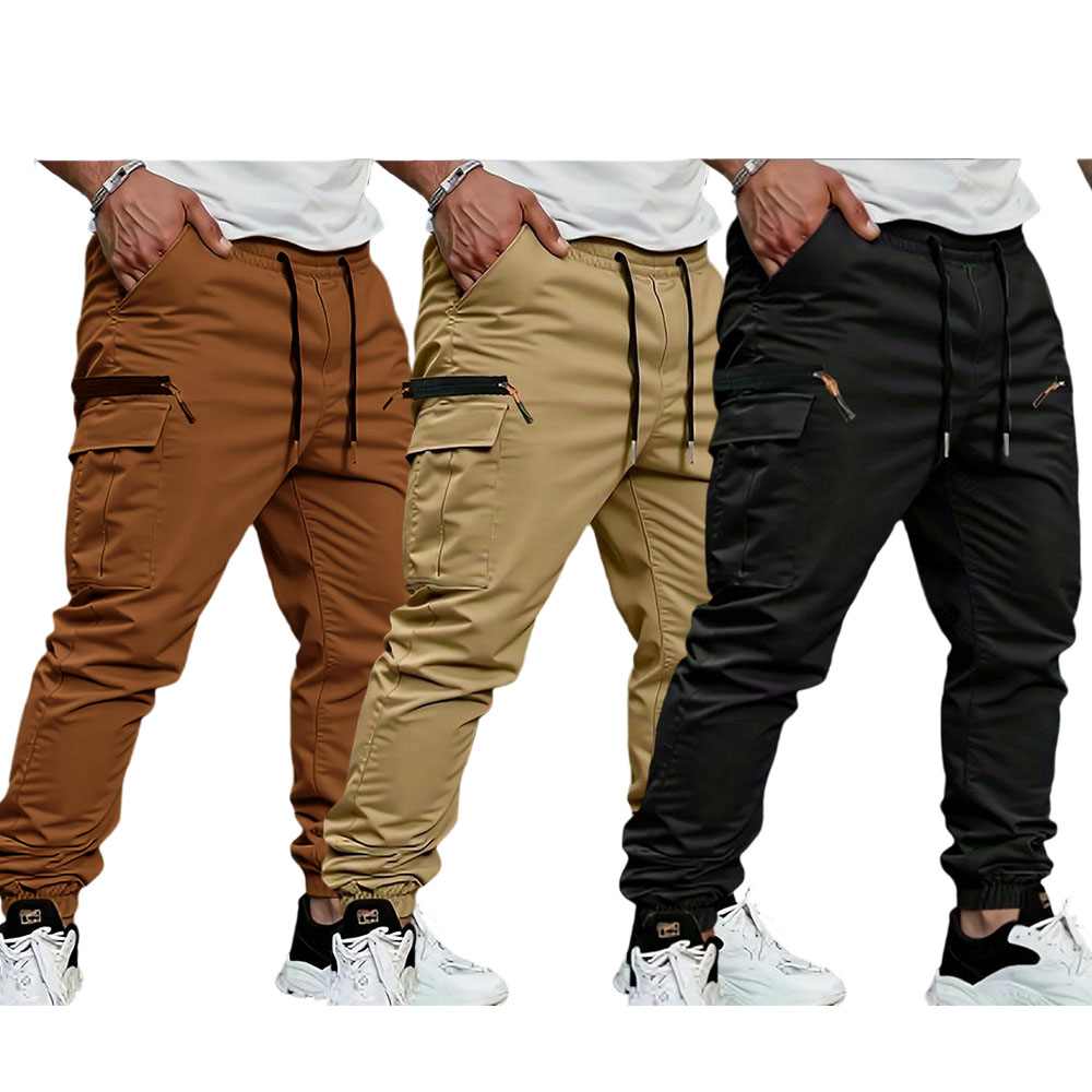 Men's work pants with tapered ankles and rolled hems - durable non-stretch casual outdoor pants