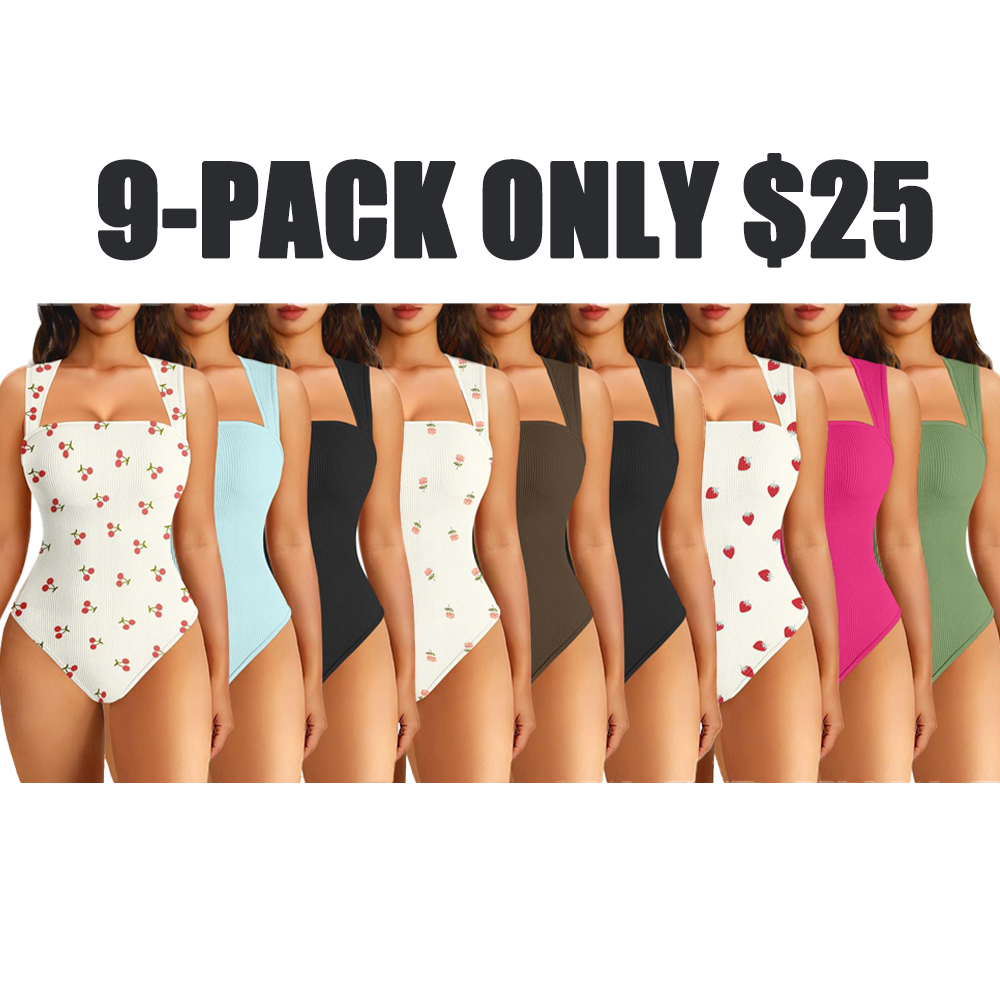 Women's Printed Bodysuit Set Ribbed Square Neck Sleeveless Stretchy Top Nylon Spandex Casual Chic Elegant Comfortable Vacation Style All Seasons