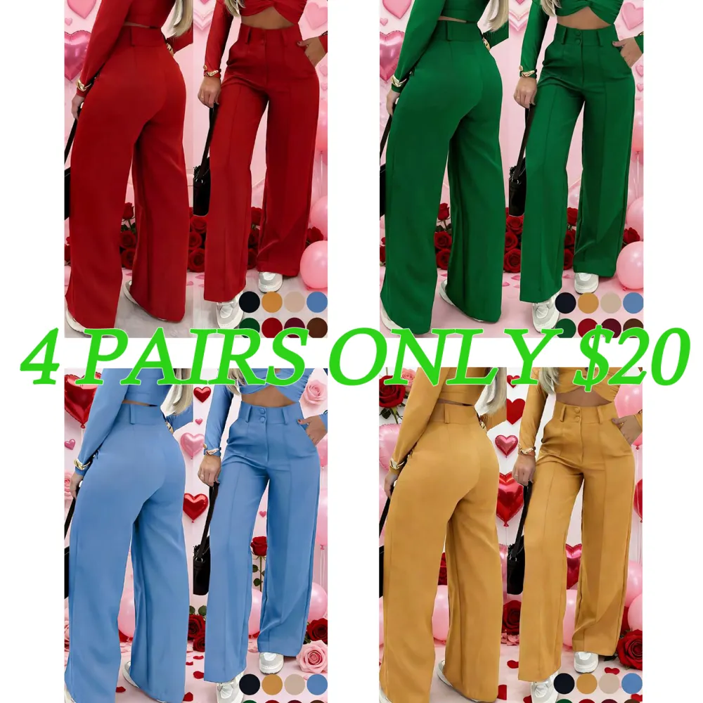 Women's Simple Wide-Leg Pants with Double Button Front