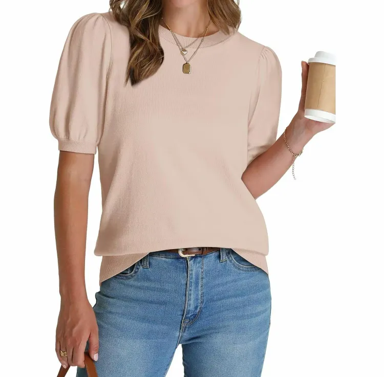 Women's Puff Sleeve Sweater – Trendy Spring/Summer Work Top
