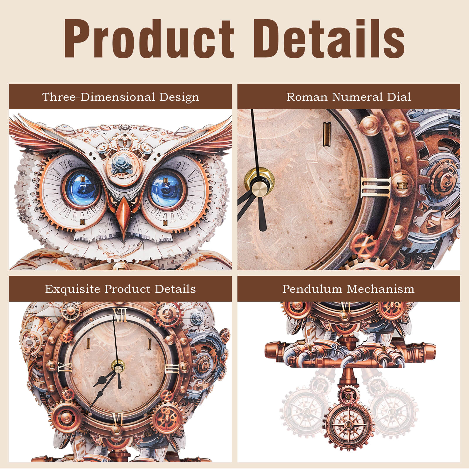 Mechanical Owl – DIY Wooden Clock , 3D Puzzle Craft Kit