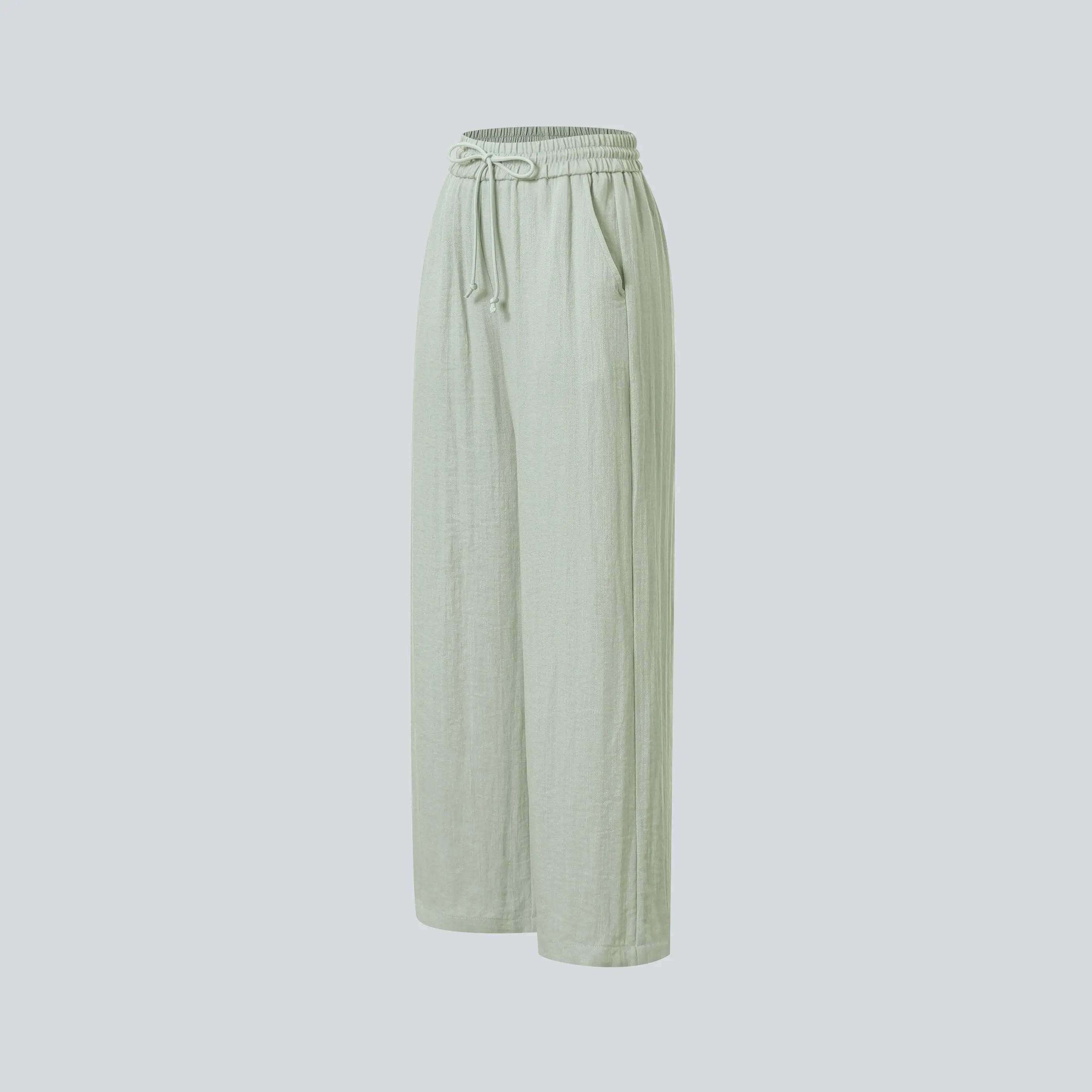 Women's High Waist Drawstring Wide Leg Linen-Feel Casual Pants with Pockets