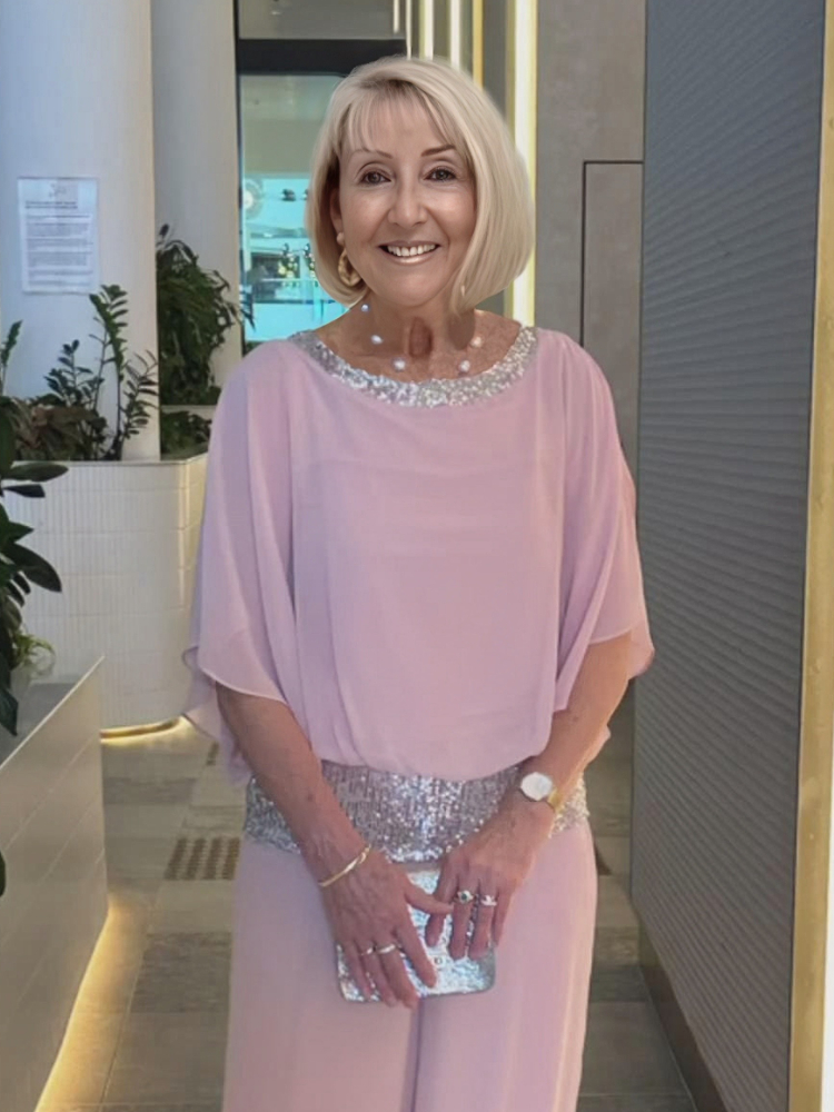 Plus Size Pink Sequin Spinning Tunic Suit 9c42