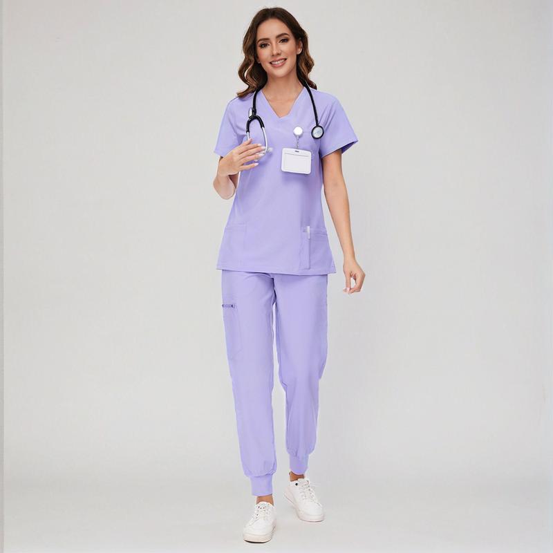 🔥Women’s Stretch V-Neck Scrub Set (Top + Jogger Pants) – 8 Pocket Utility Uniform
