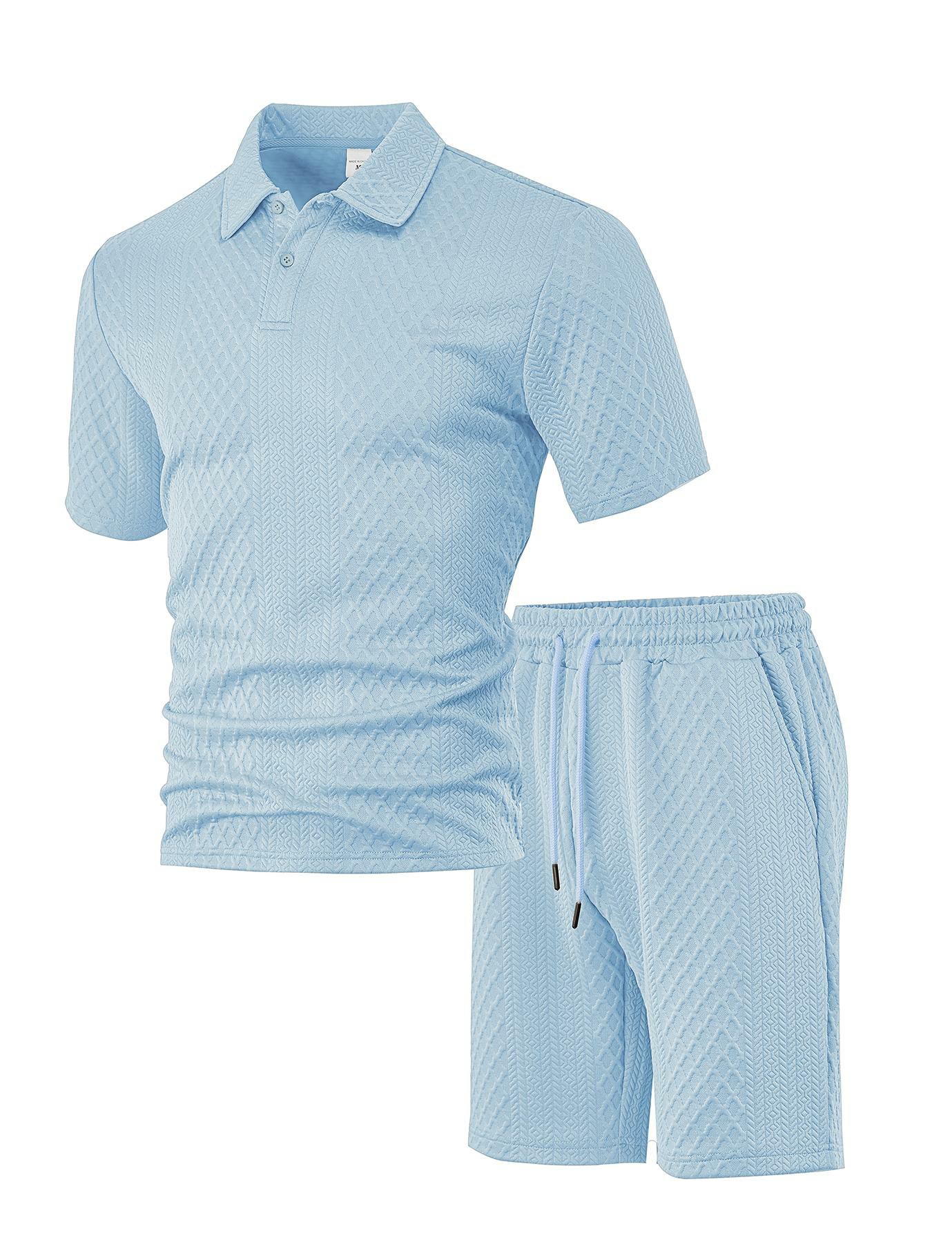 Men’s Polo Shirt & Drawstring Shorts Set – Breathable Casual 2-Piece Outfit