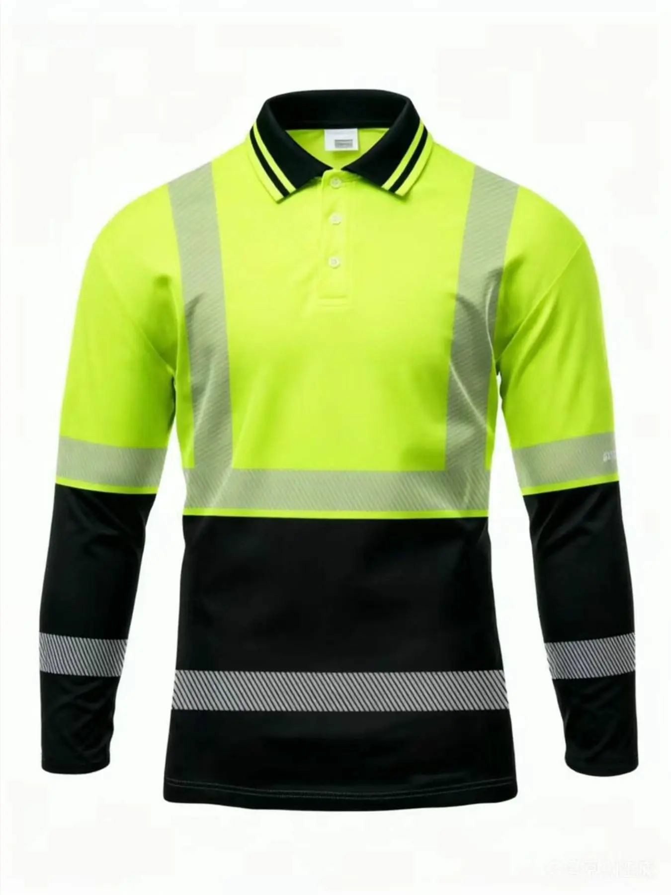 Men's casual autumn and winter tooling printed long-sleeved POLO shirt - contrasting color design, orange, black and neon green optional(ANSI/ISEA 107)