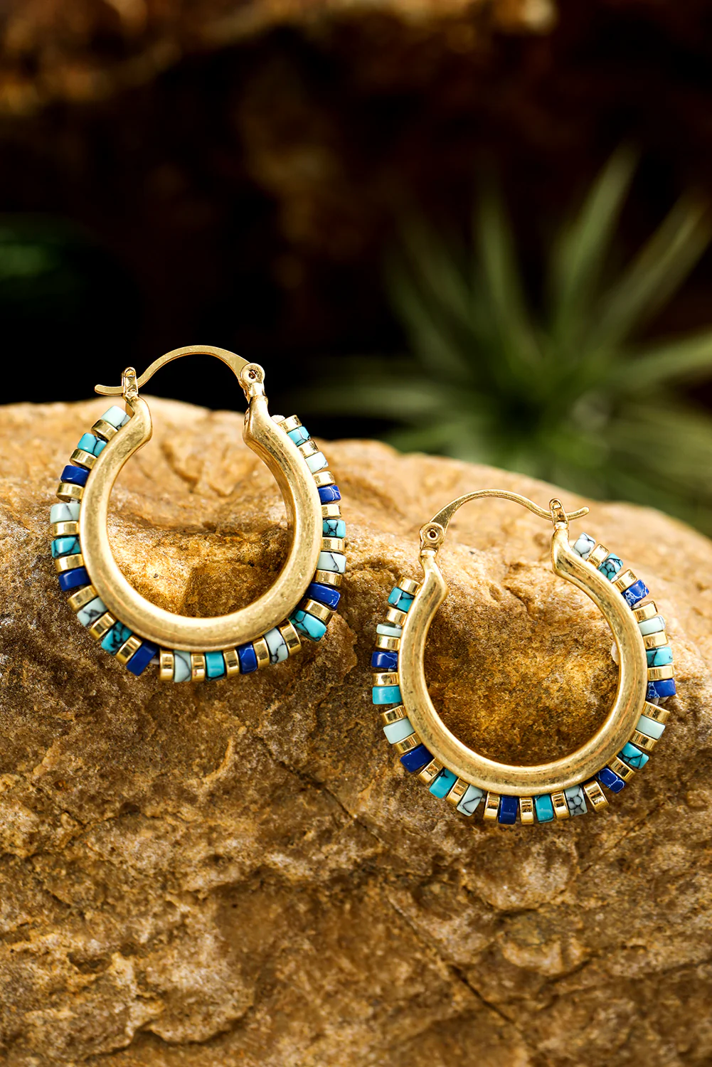 Gold Vintage Beads Decor Hoop Earrings