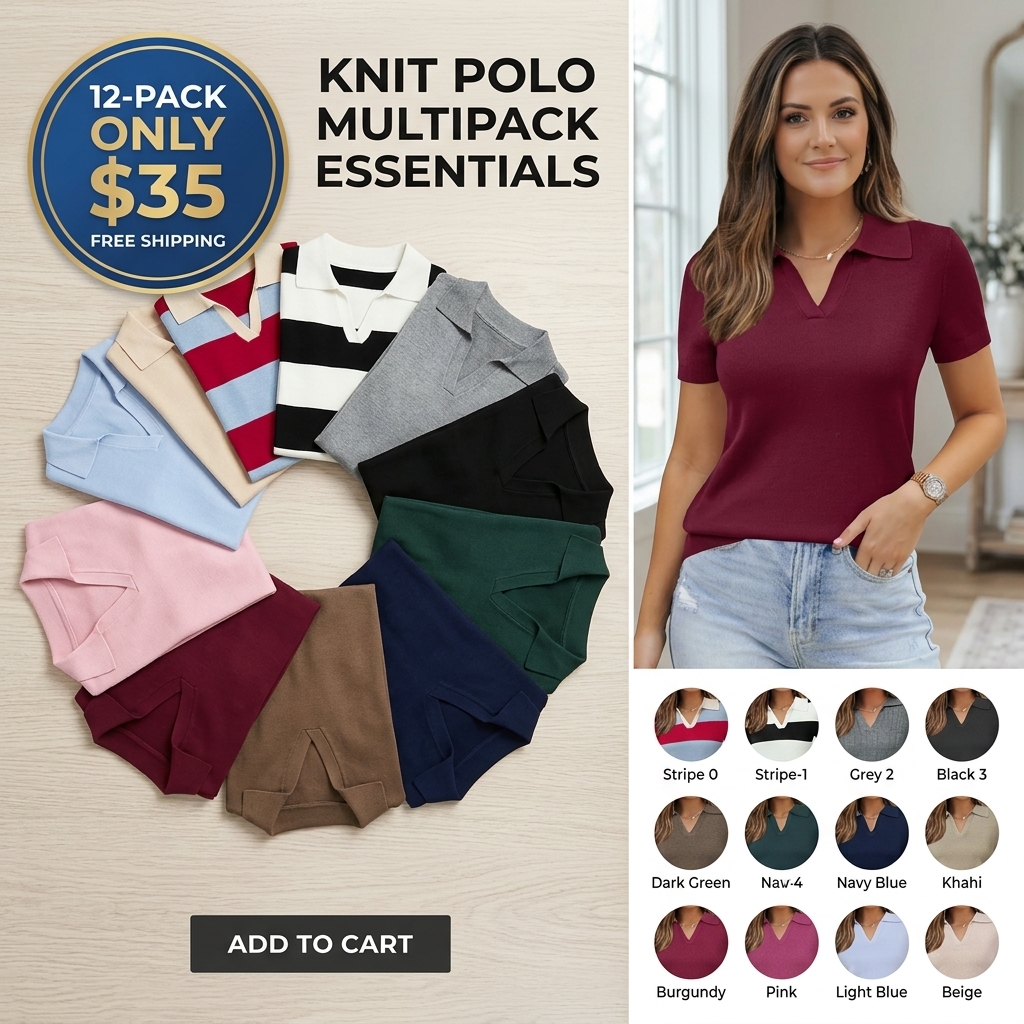 🧶🧶🧶Women's Short Sleeve Wool Blend Polo Sweater