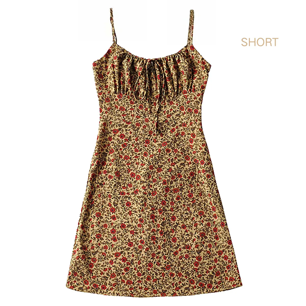 Women's Floral Dress Low-Cut Square Neck Spaghetti Strap Tie Bodycorn Dresses Casual Wear Slip with Adjustable Straps & Elastic Neckline