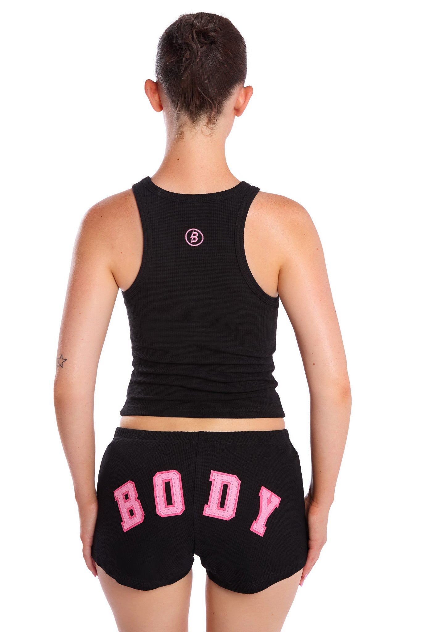 WAFFLE KNIT RACERBACK TOP (BLACK/PINK)