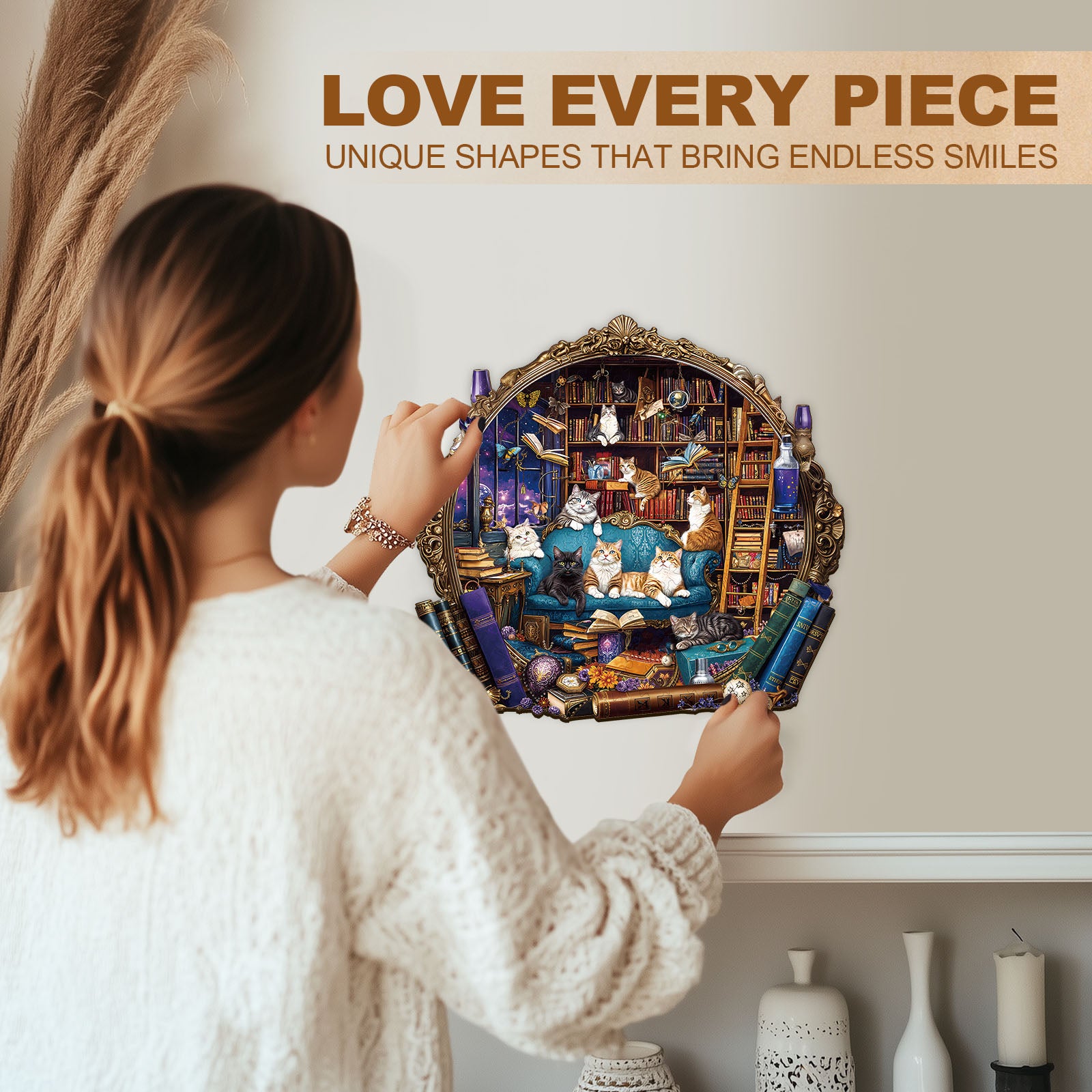 Cat Library Adventure Wooden Jigsaw Puzzle