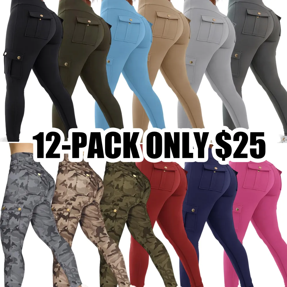 Women's Butt-Lifting Cargo Leggings – High Waist Tummy Control Yoga Pants with Flap Pockets