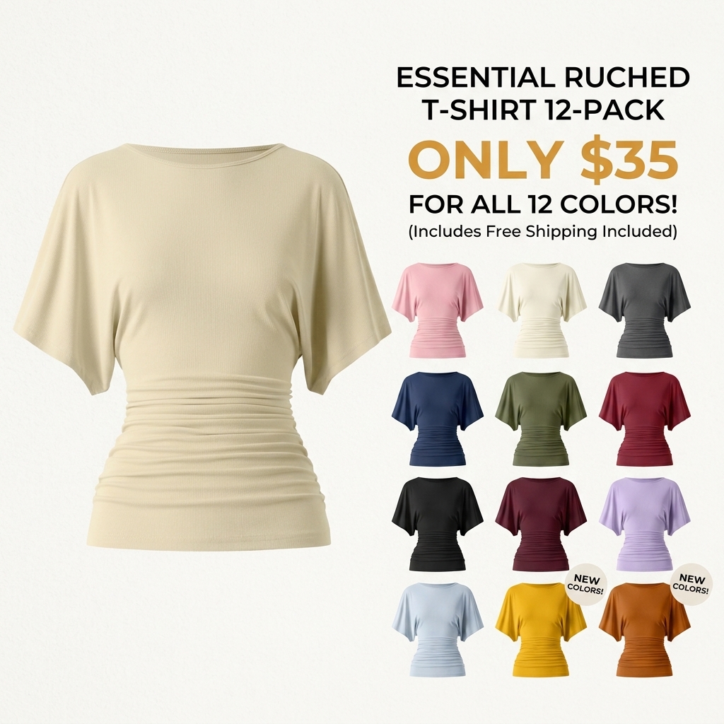 Women's Boatneck Batwing Sleeve Top with Side Ruching