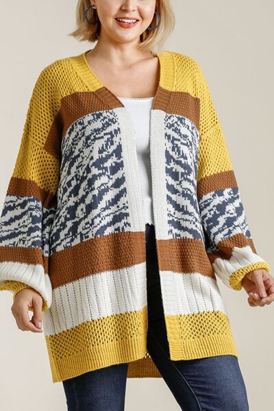 Full Size Color Block Open Front Longline Cardigan