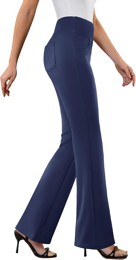 Womens Dress Pants Stretchy Work Pants Business Casual Office Trousers Pull On Flare Slacks
