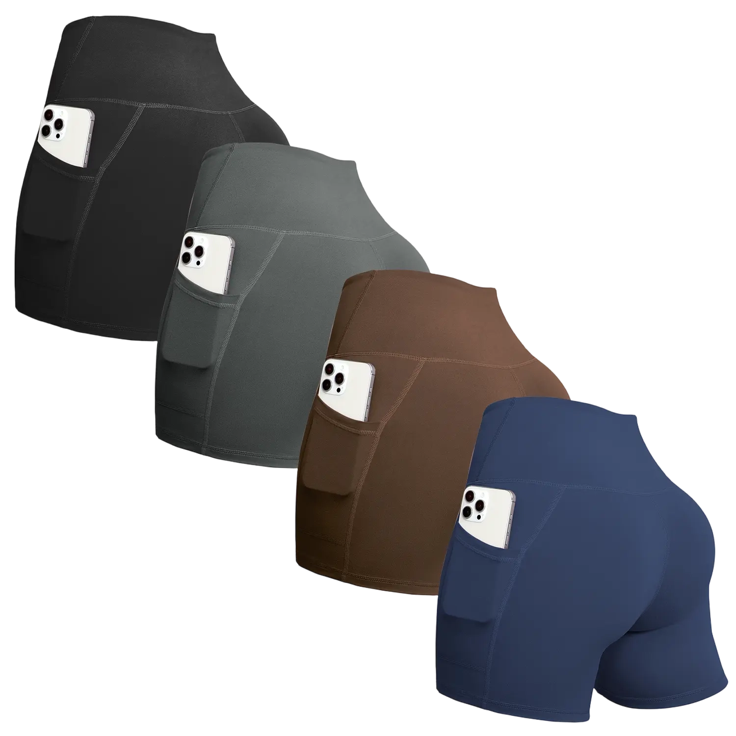 Women’s High-Waist Pocket Biker Shorts Set (4-Pack)