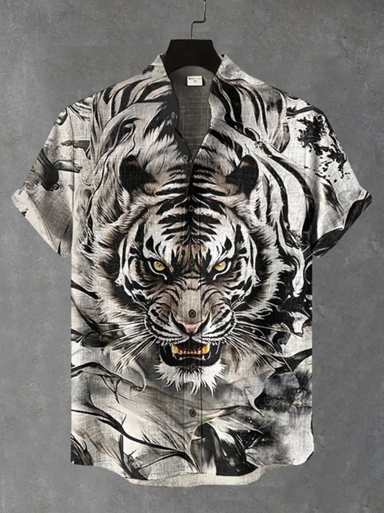 Men's Tiger Ink Art Print Casual Shirt