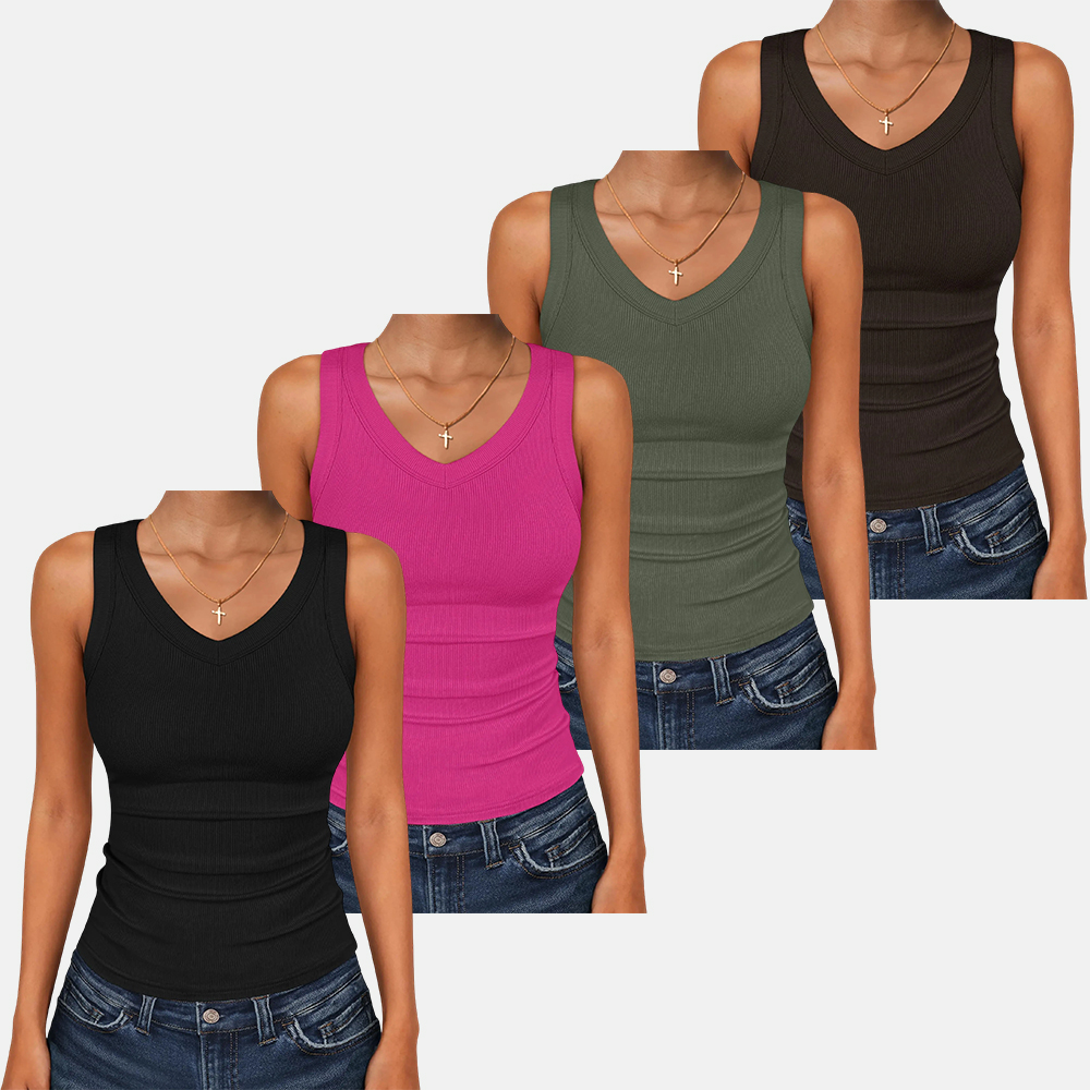 Tank Tops for Women V Neck Ribbed Knit Slim Fitted Sleeveless Tee – 2026 Summer Casual Basic Tanks