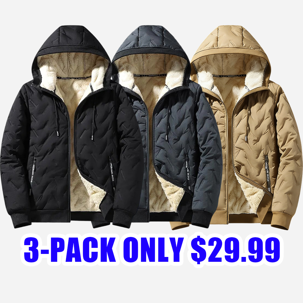 Men’s Hooded Cotton Winter Jacket with Fleece Lining (3-Pack)