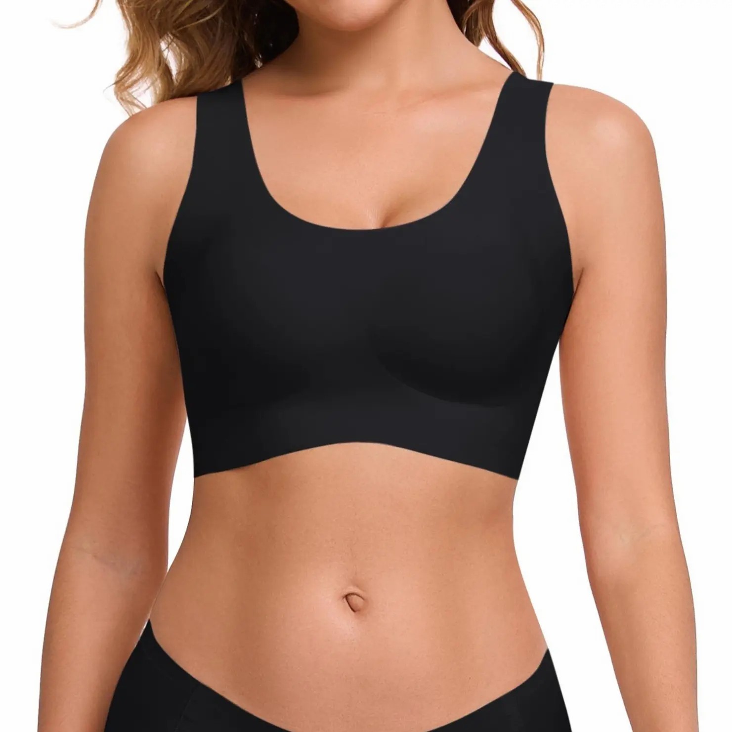 Seamless Bras for Women Full Coverage Wireless Bralette Widen Straps Side