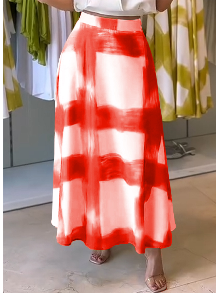 Women's Brushstroke Print Cotton and Linen Skirt