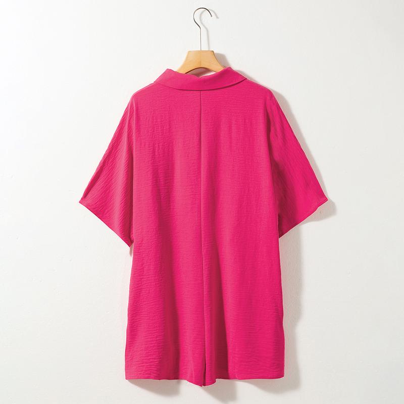 Women’s Oversized Summer Romper – Half Sleeve Button Collar Pocket Jumpsuit, Casual Chic Loose Fit Vacation Outfit