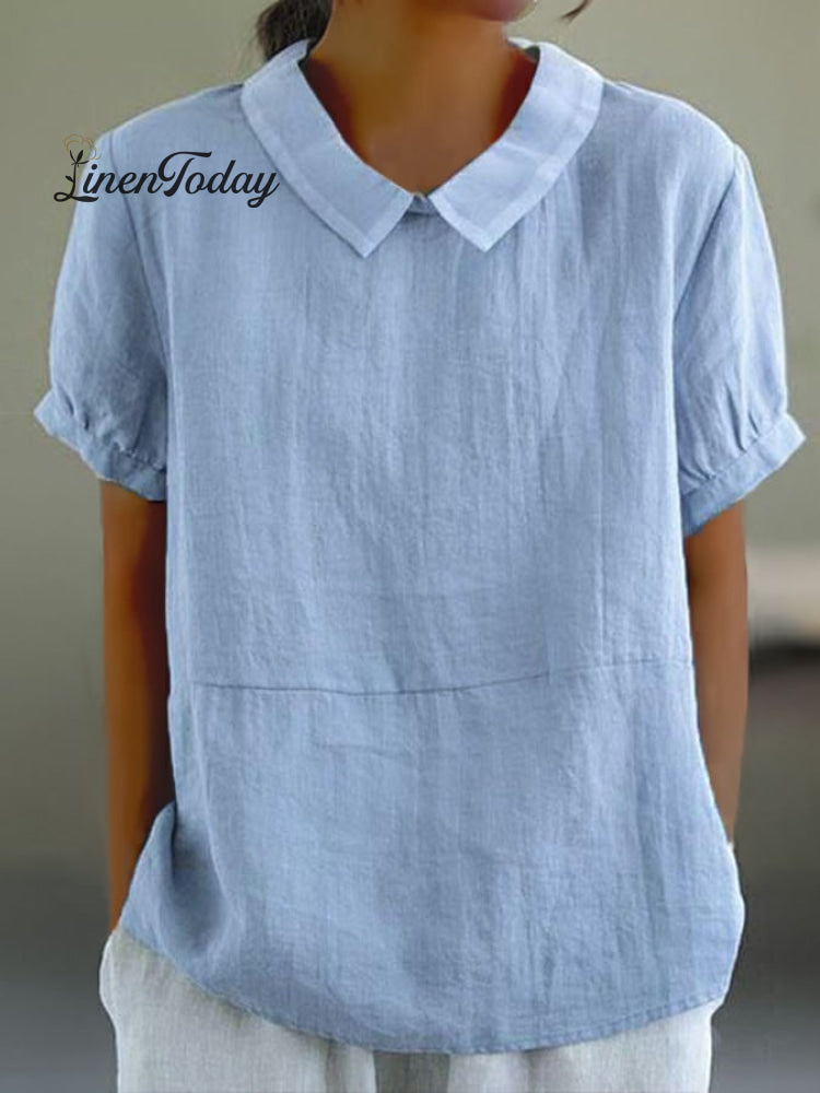 Solid Color Cotton And Linen Top