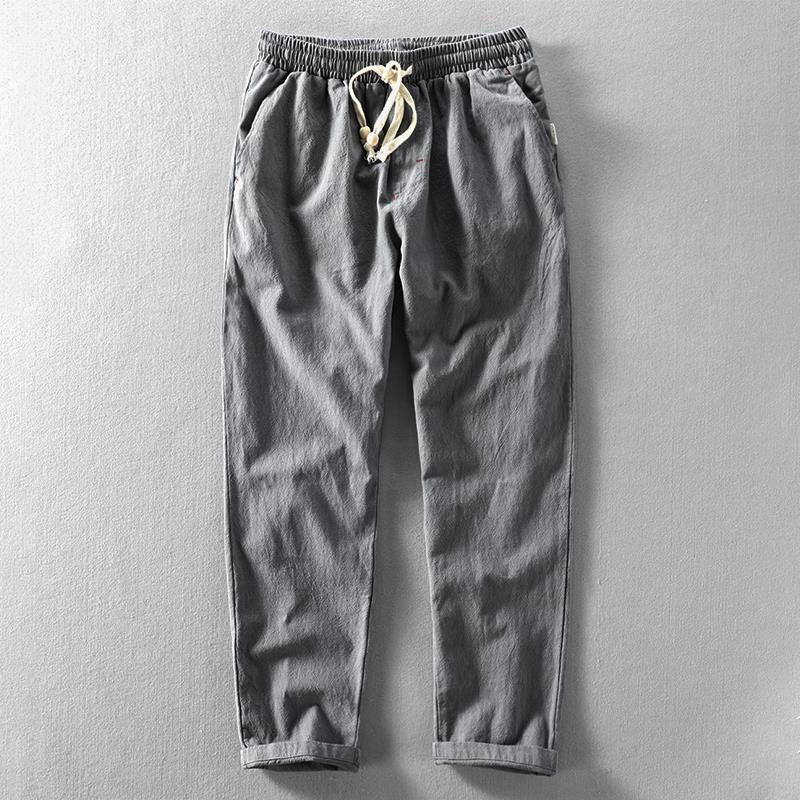 Men's Vintage Japanese Loose Pocket Cotton Linen Casual Pants