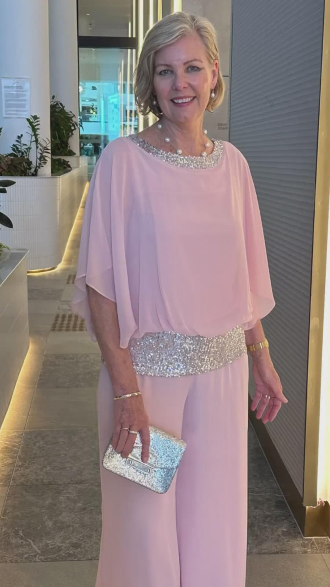 Plus Size Pink Sequin Spinning Tunic Suit 9c42