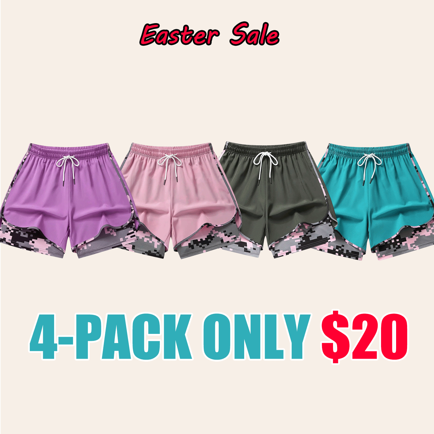 🔥Easter Sale!!🔥Women’s 2-in-1 Athletic Running Shorts – Built-In Liner Active Workout Shorts