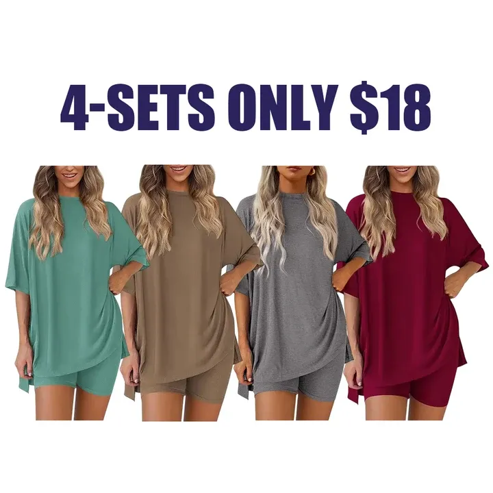 🔥Women's two-piece set: slit-hem shirt paired with shorts