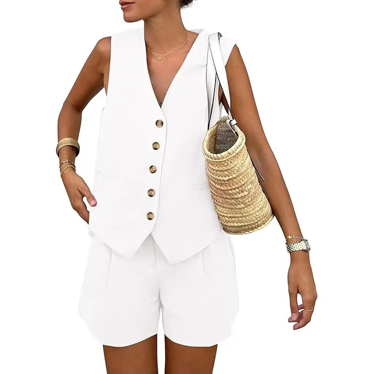 Women's Summer Sleeveless V-Neck 2-Piece Outfit
