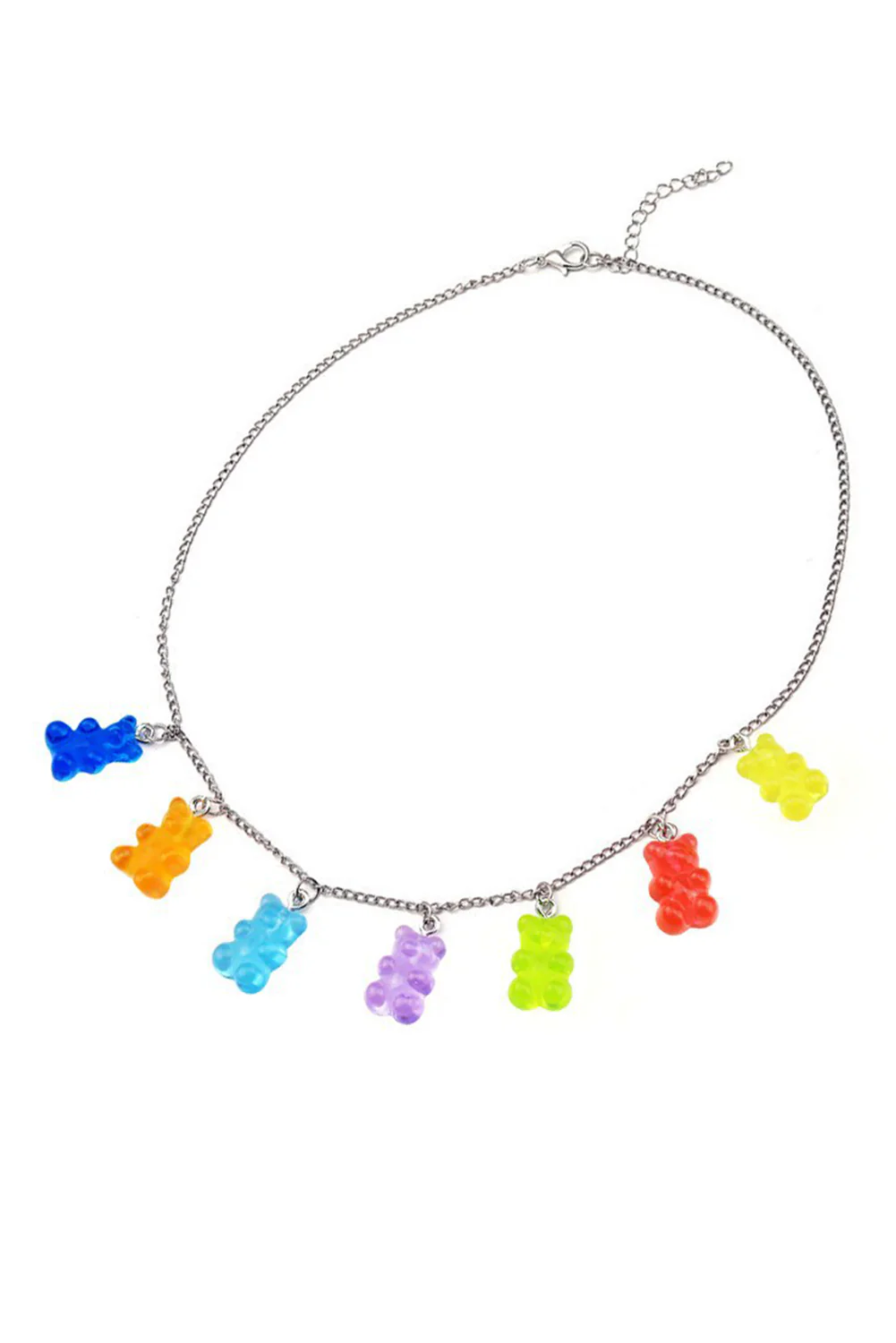 Silvery Gummy Bear Charm Adjustable Chain Necklace
