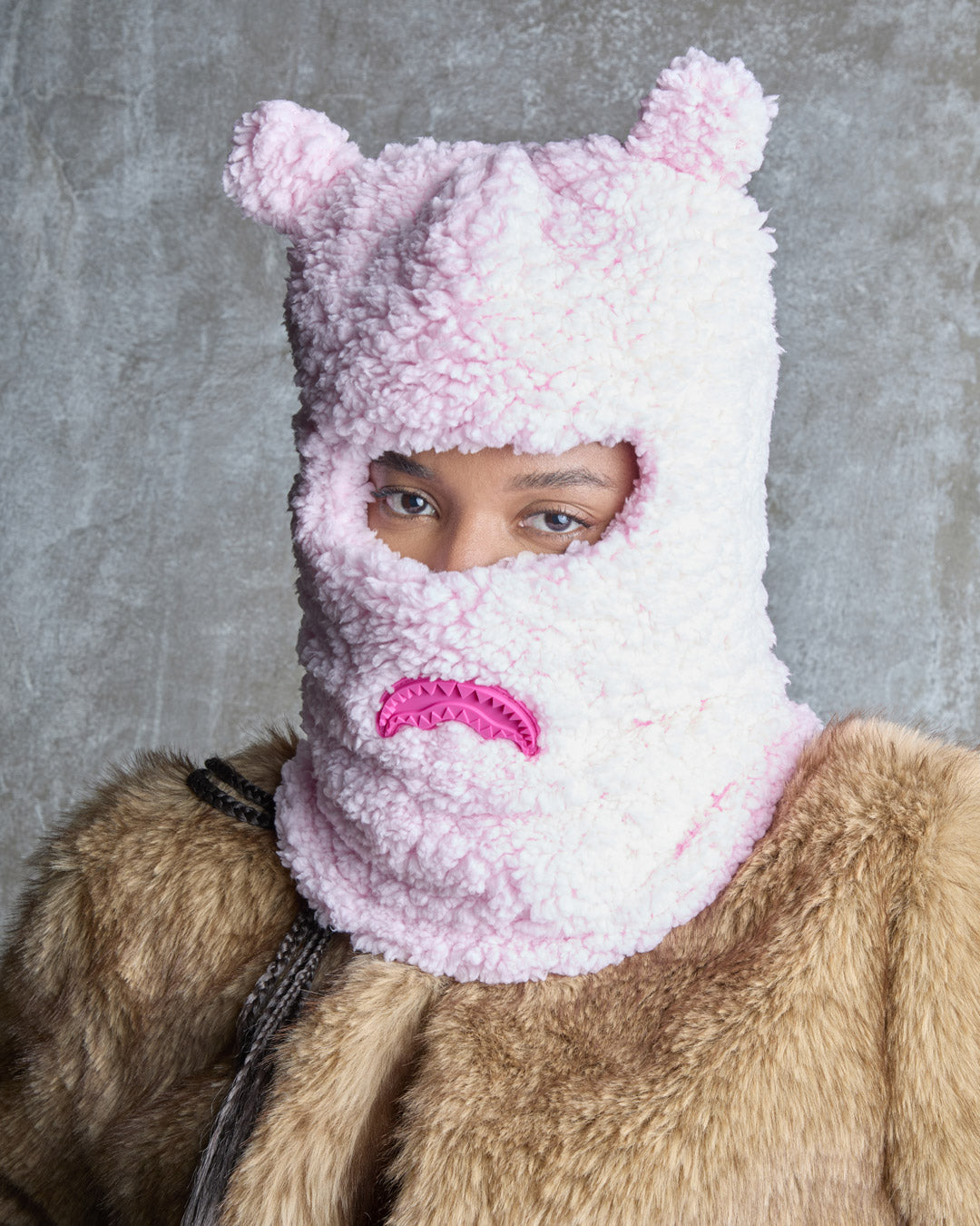 PINK FLEECE BEAR EARS SKI MASK