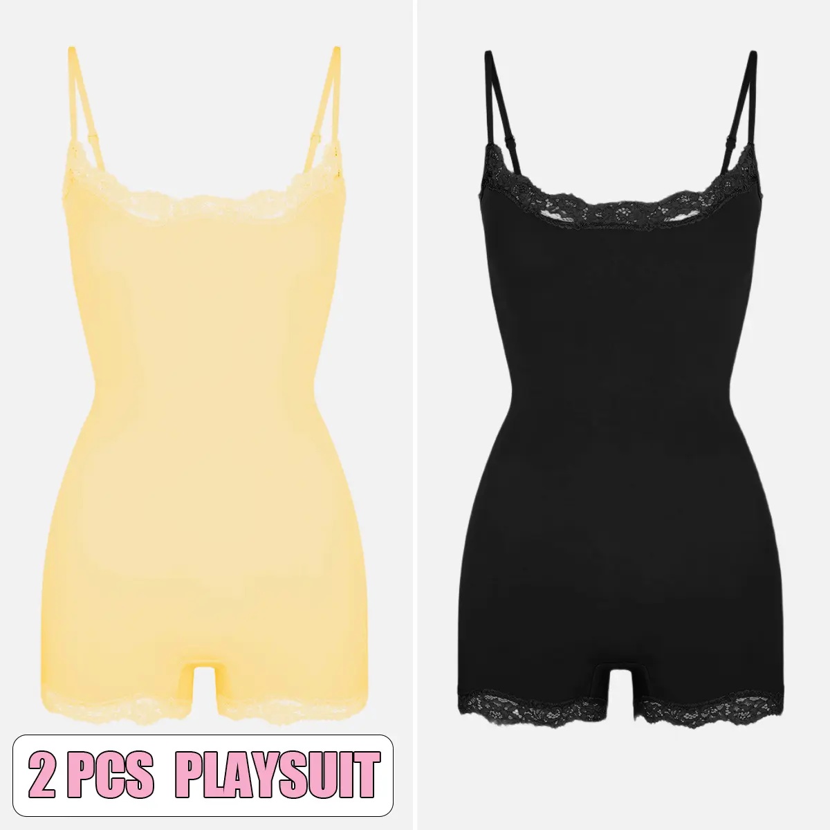 KatchMe Lace Series Women's Simple Style Spaghetti Strap Lace Trim Breathable Bodysuit