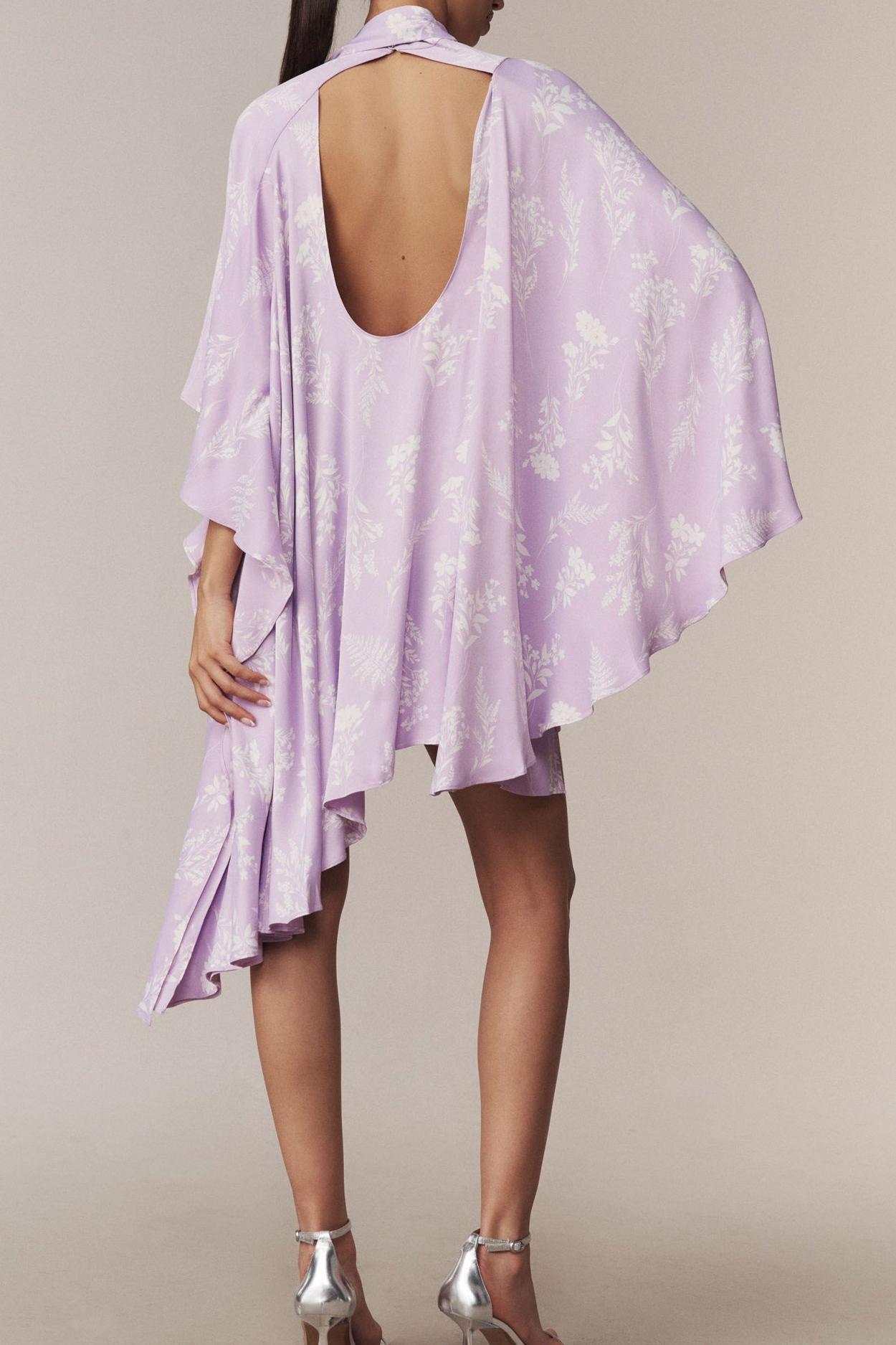 High-Neck Swing Long-Sleeve Mini Dress